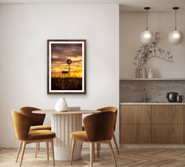 Framed Print with Aussie Sunset Windmill